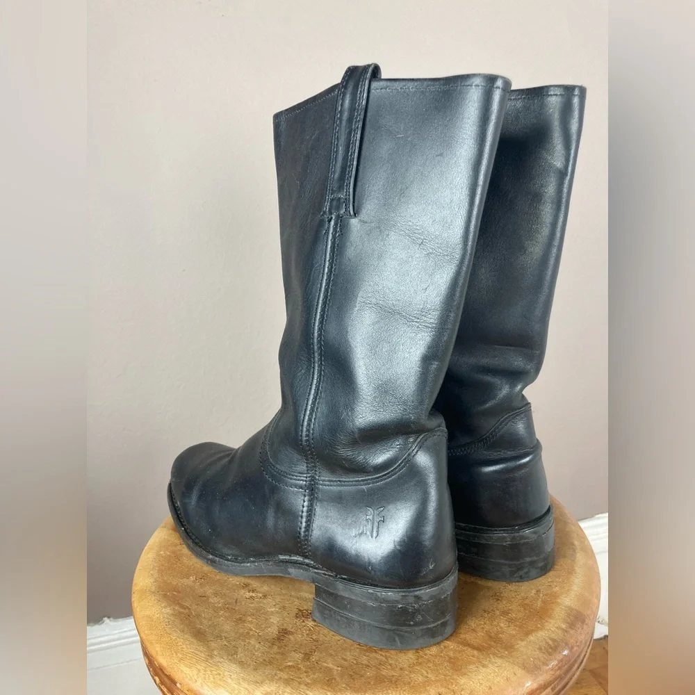Vintage Frye Square Toe Black Leather Boots - Size 9 1/2